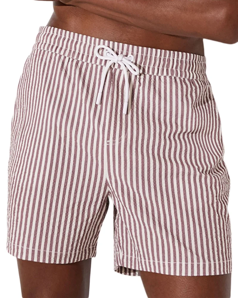 4.9" Seersucker Drawstring Swim Shorts