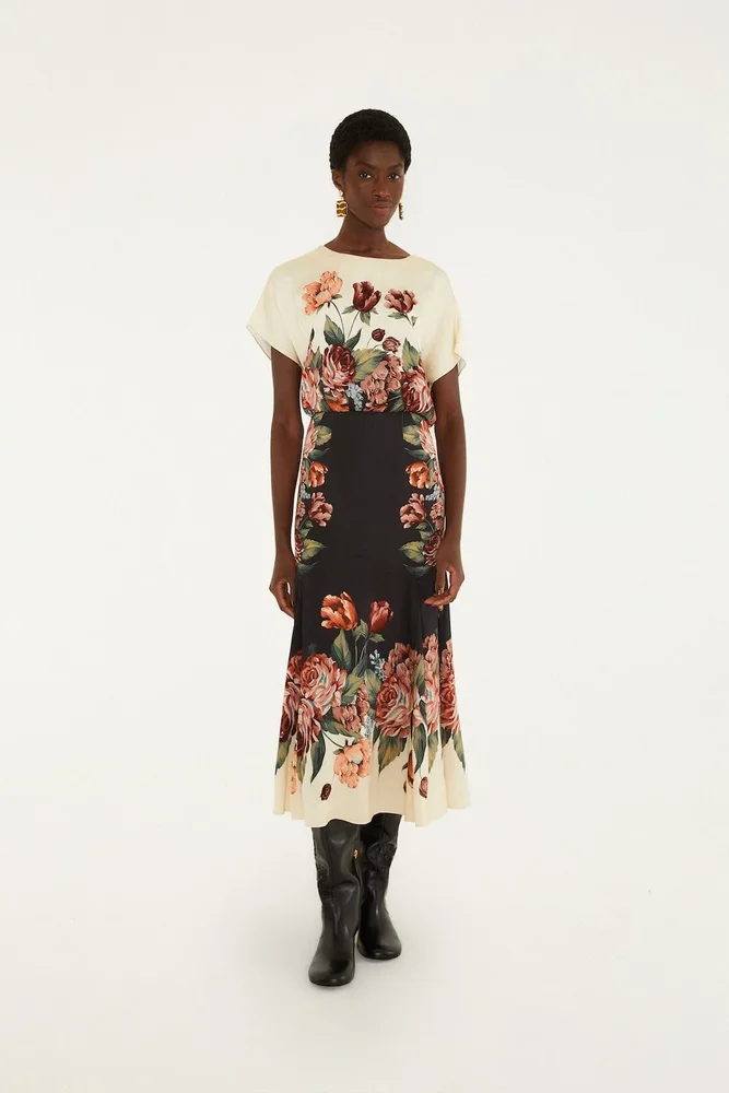 Farm Rio winter floral short sleeve maxi dress