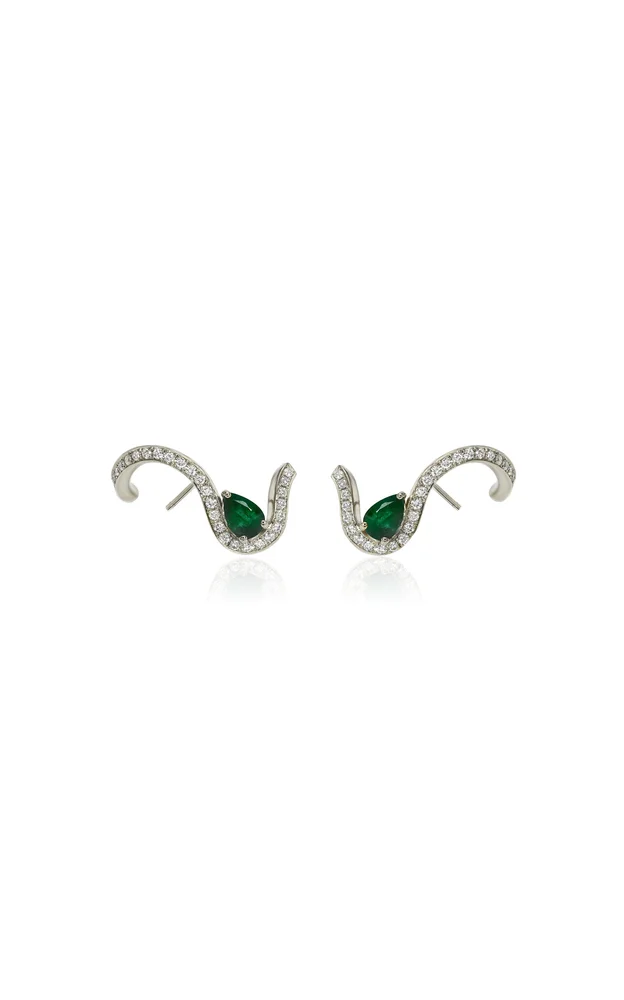 18k Gold Emerald Trace Pave Single Earring