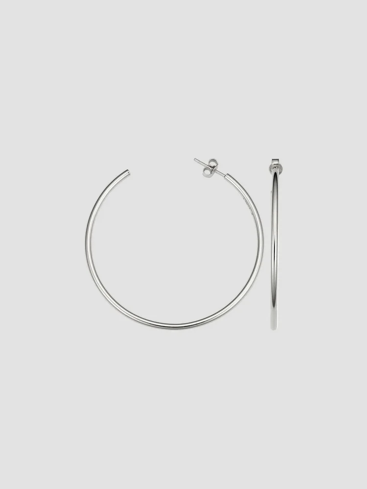 14K White Gold Open Hoop Earrings