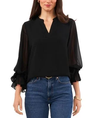 VINCE CAMUTOV Neck Sheer Sleeve Top