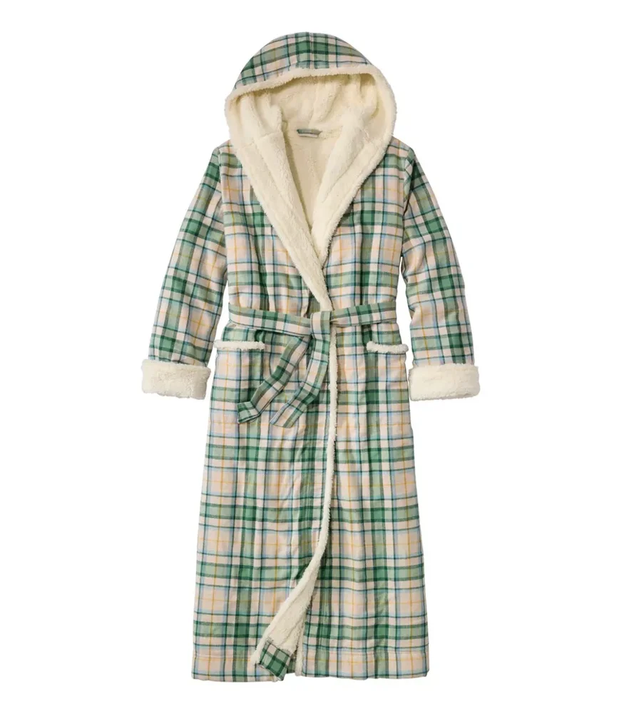 Women's Scotch Plaid Flannel Robe, Sherpa-Lined Long