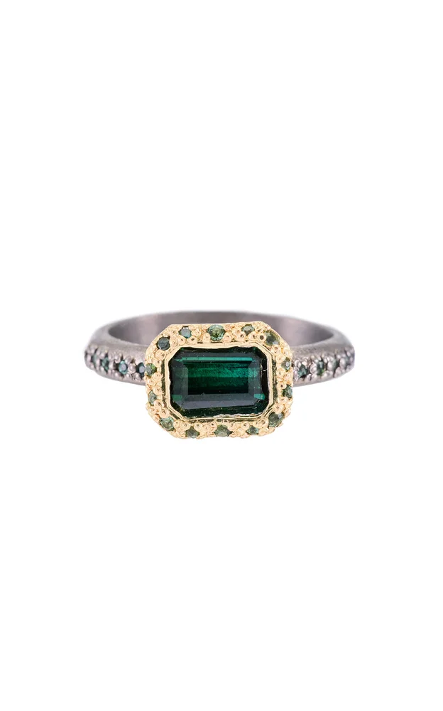 18K Yellow Gold Emerald Tourmaline Ring