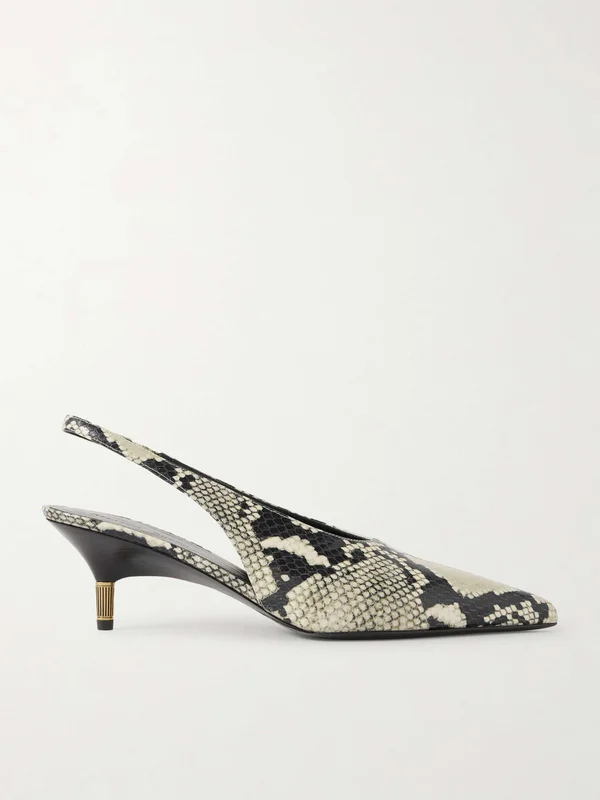 KHAITE Bella snake-effect leather slingback pumps