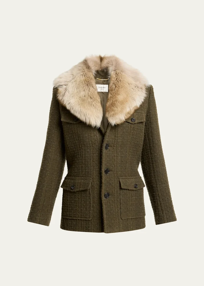 Jacket with Removable Shearling Collar
