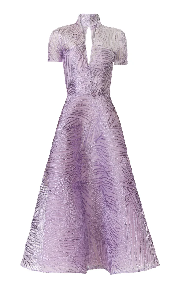 High V-Neck Metallic Raffia Midi Dress