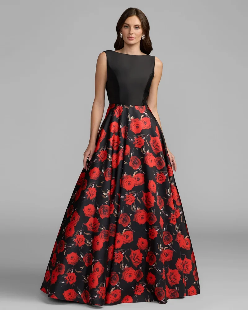Floral Open Back Ball Gown