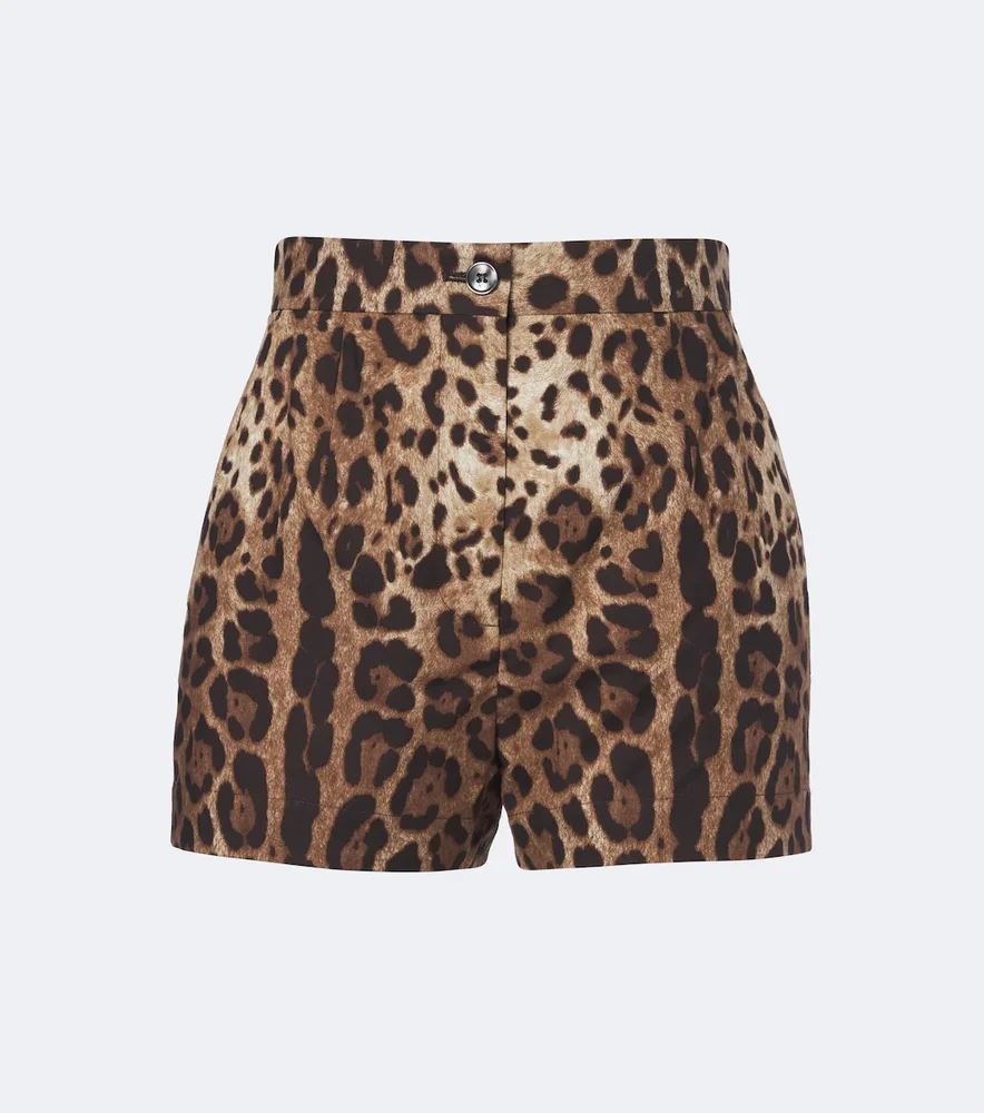 Leopard-print cotton shorts