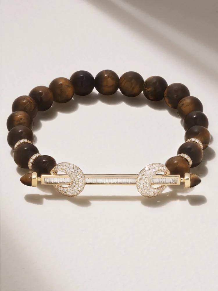 Chakra 18-karat gold, tiger's eye and diamond bracelet