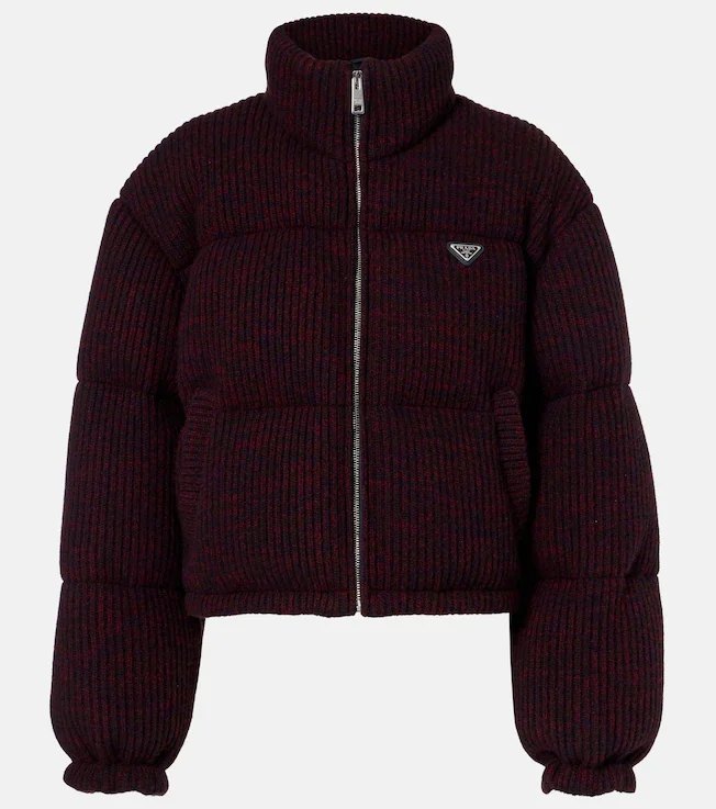 Cropped wool and cashmere down jacket