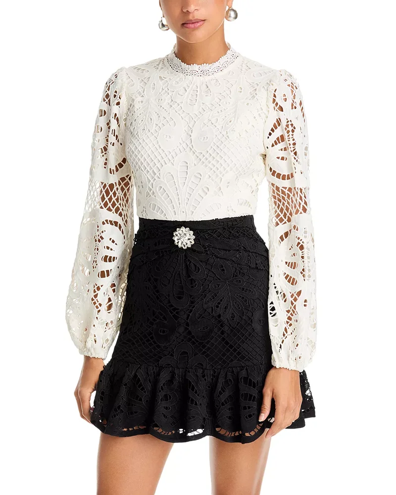 Contrast Lace Long Sleeve Mini Dress - Exclusive