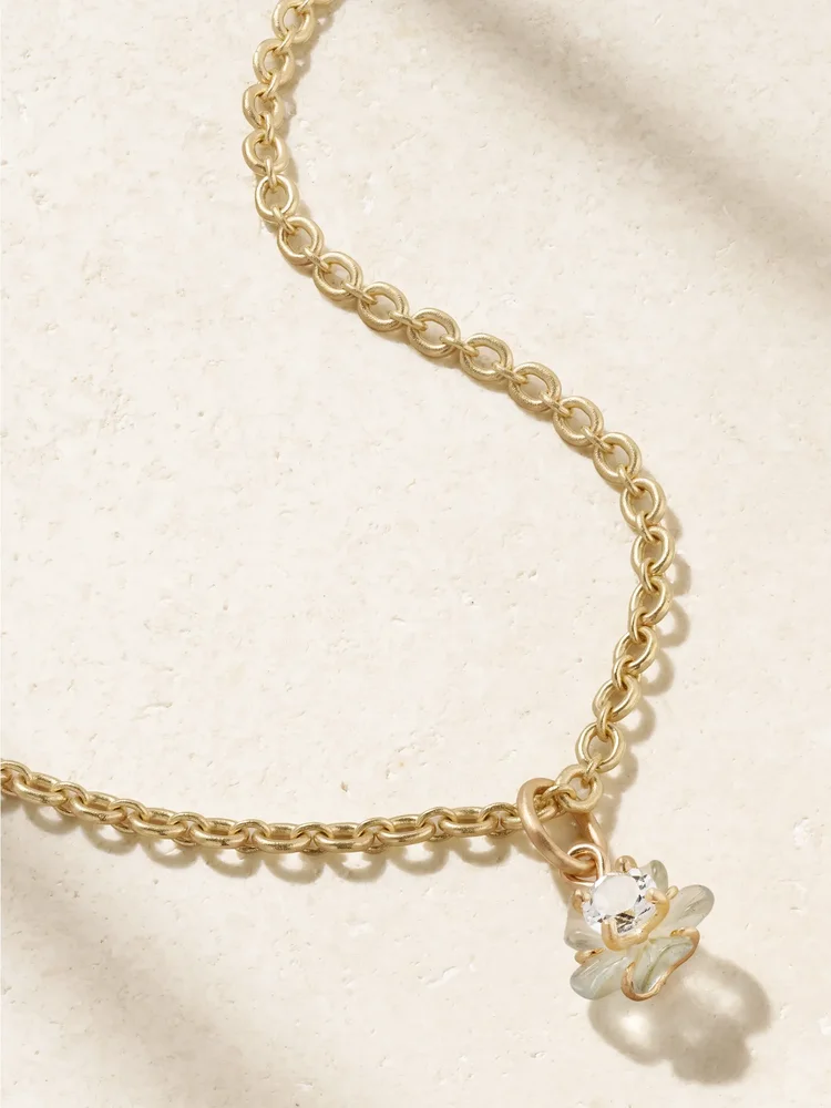 Tropical Flower 18-karat gold aquamarine necklace