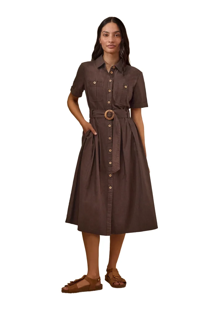 Belted Safari Midi Shirt Dress