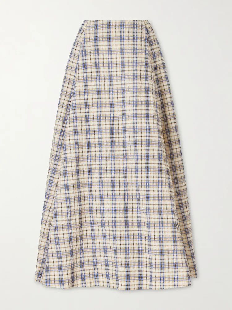 Checked seersucker maxi skirt