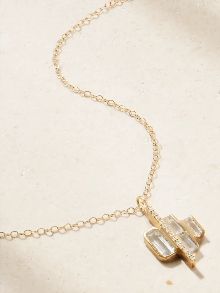 Cityscape Triple 14-karat recycled gold, aquamarine and diamond necklace