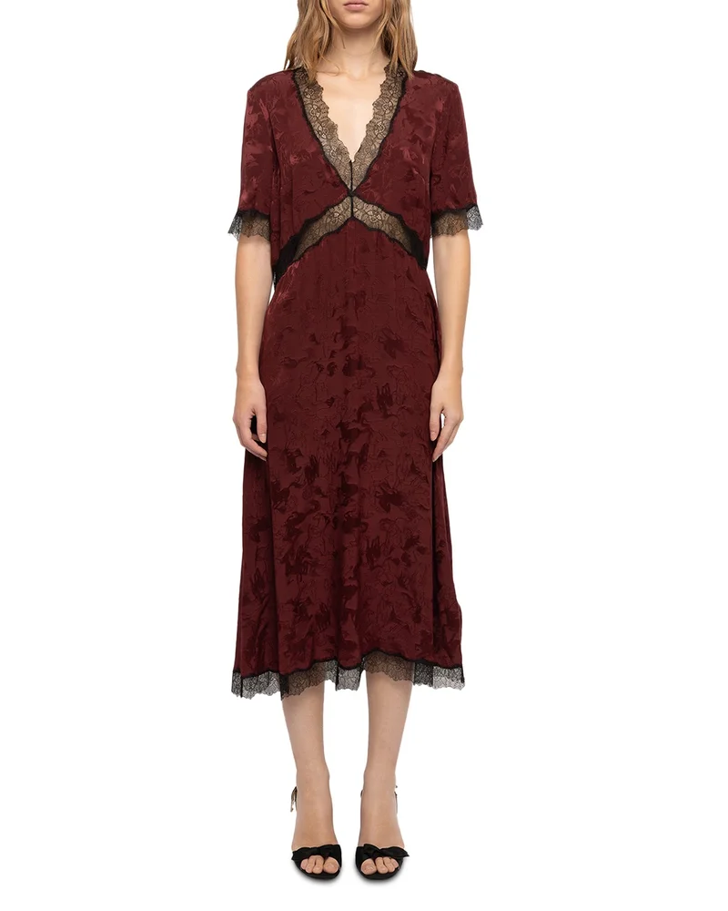 Redoxal Silk Lace Trim Midi Dress