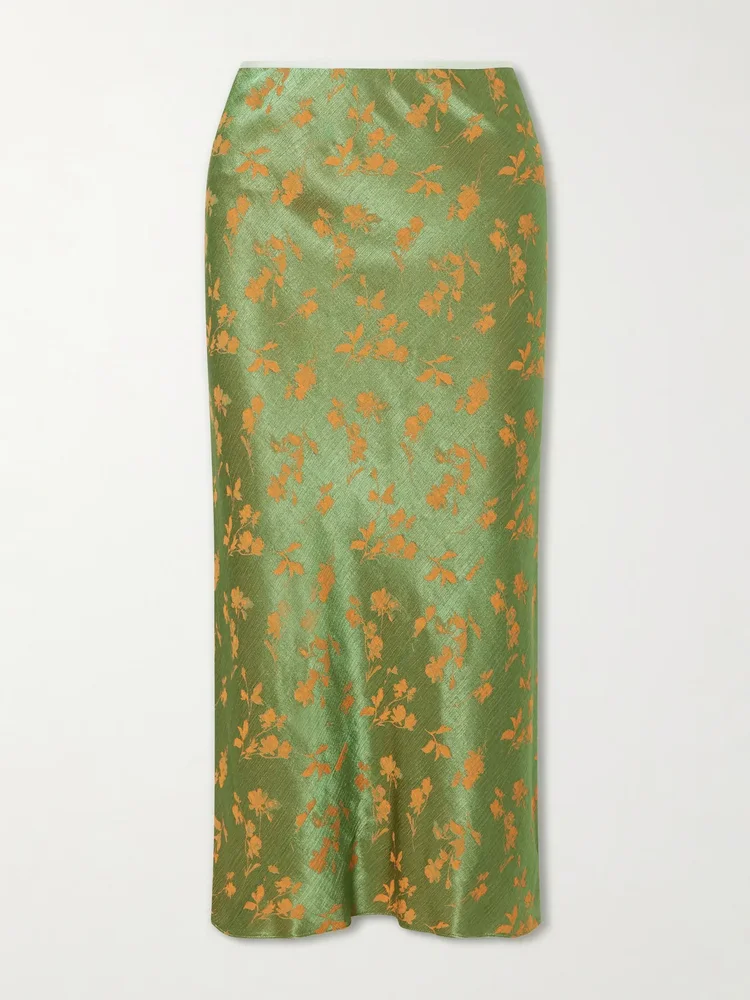 floral jacquard cloque midi skirt