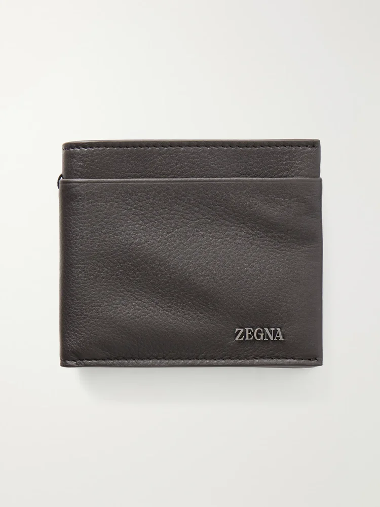 Secondskin Logo-Embellished Leather Billfold Wallet, Dark Brown