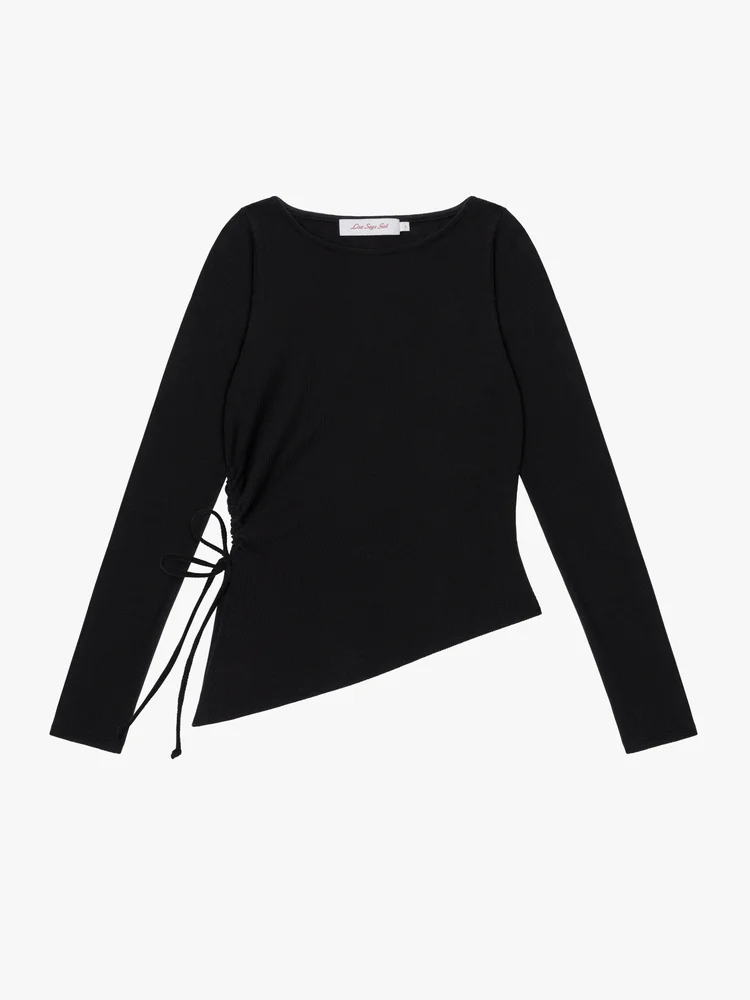 Emma Long Sleeve Top - Black Rib