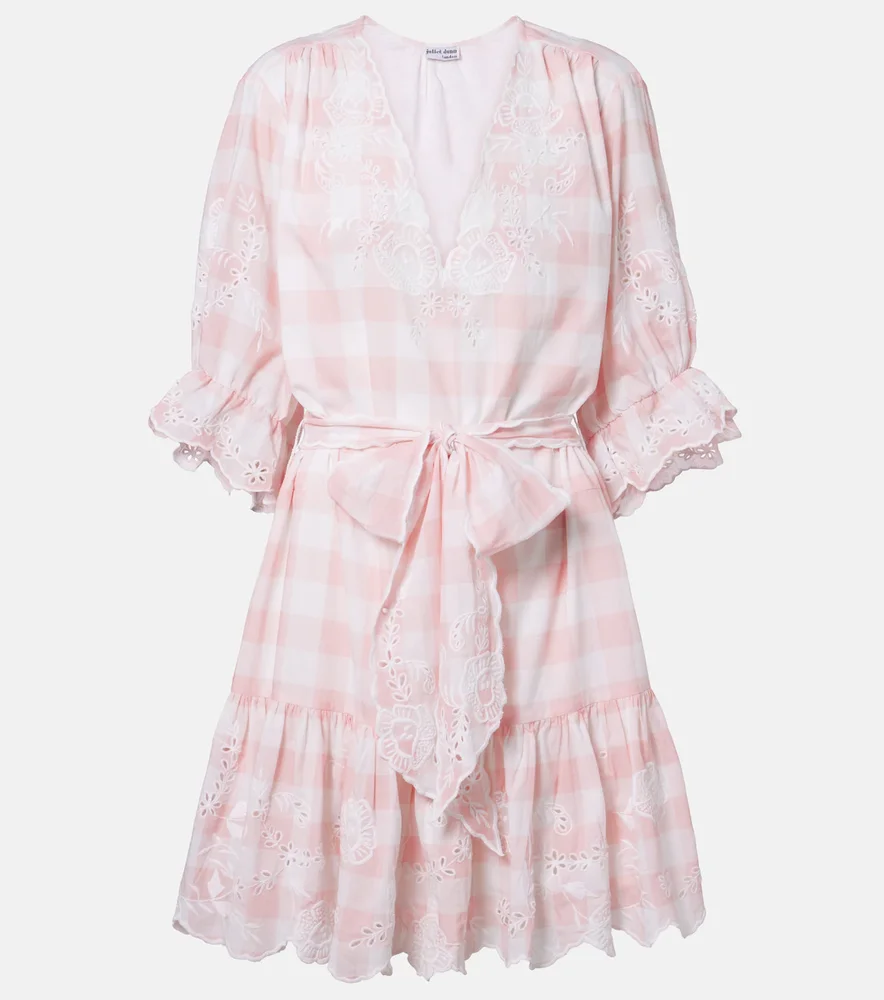 Broderie anglaise checked cotton poplin minidress