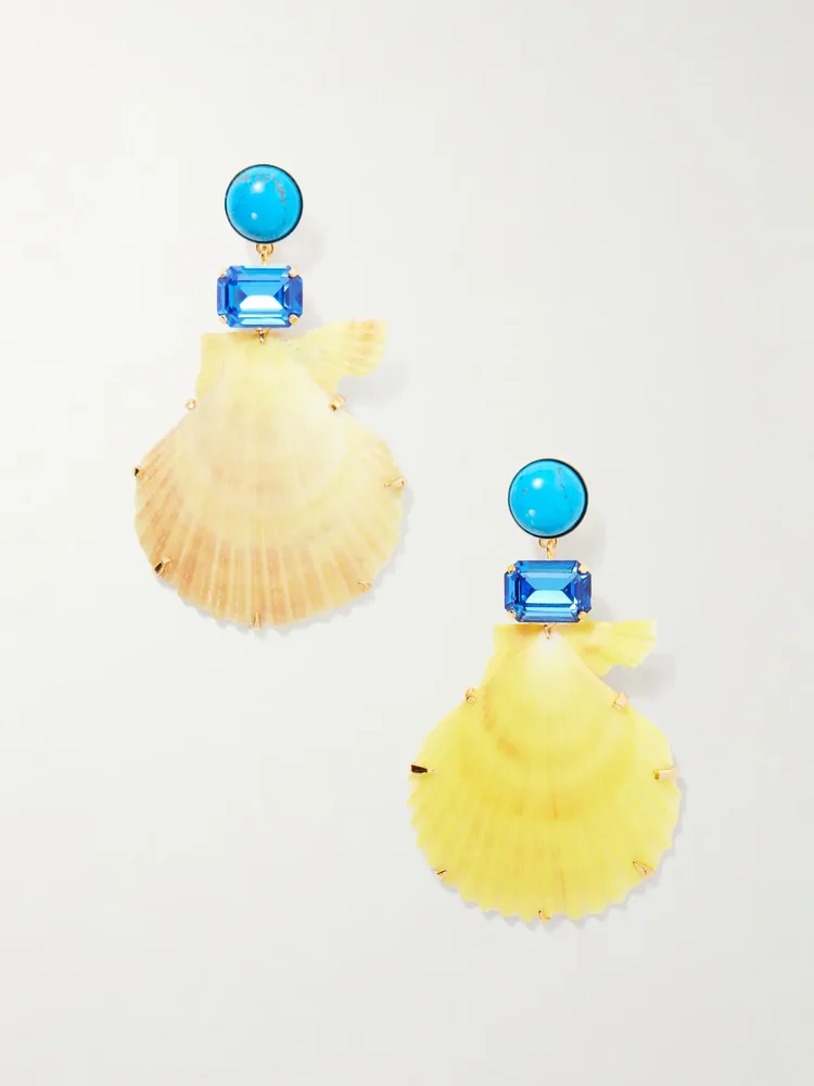 Safira gold-tone turquoise and crystal-embellished seashell earrings