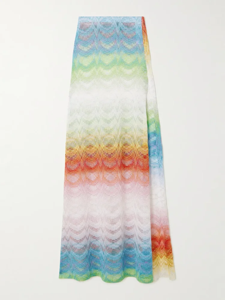mare striped metallic crochet knit maxi skirt