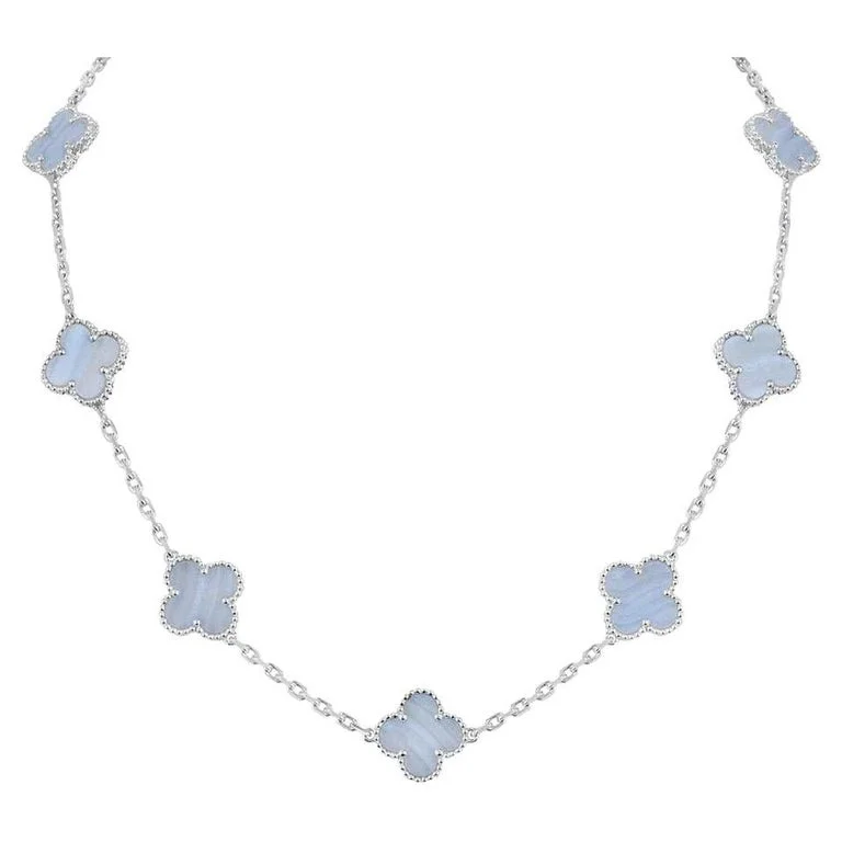 White Gold Chalcedony Vintage Alhambra Necklace VCARD34800