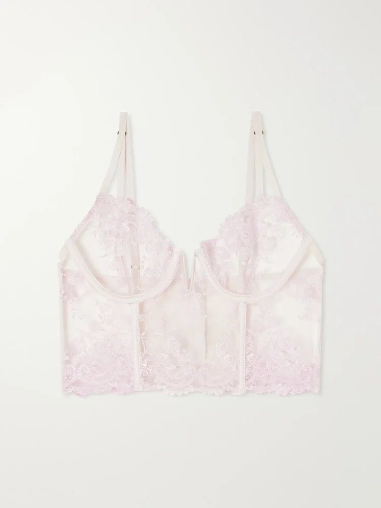 Juliette Longline lace-trimmed mesh underwired bra