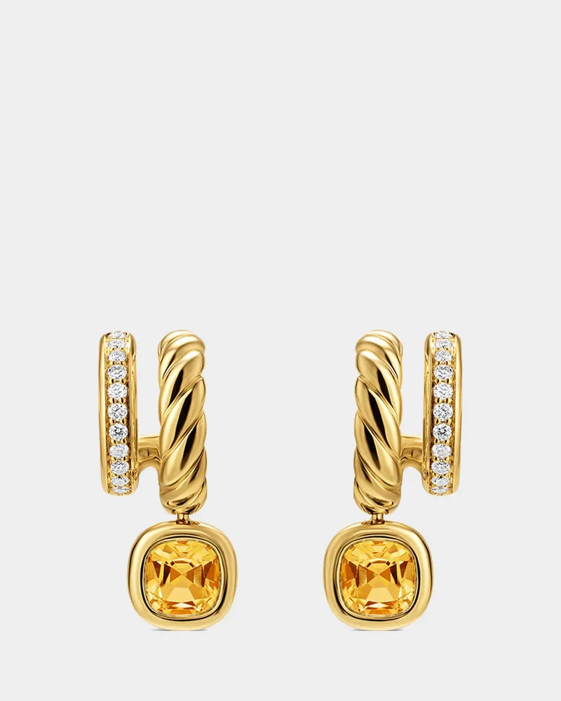 DY Mercer Color Two Row Drop Earrings with Citrine and Diamonds, 19.5mm