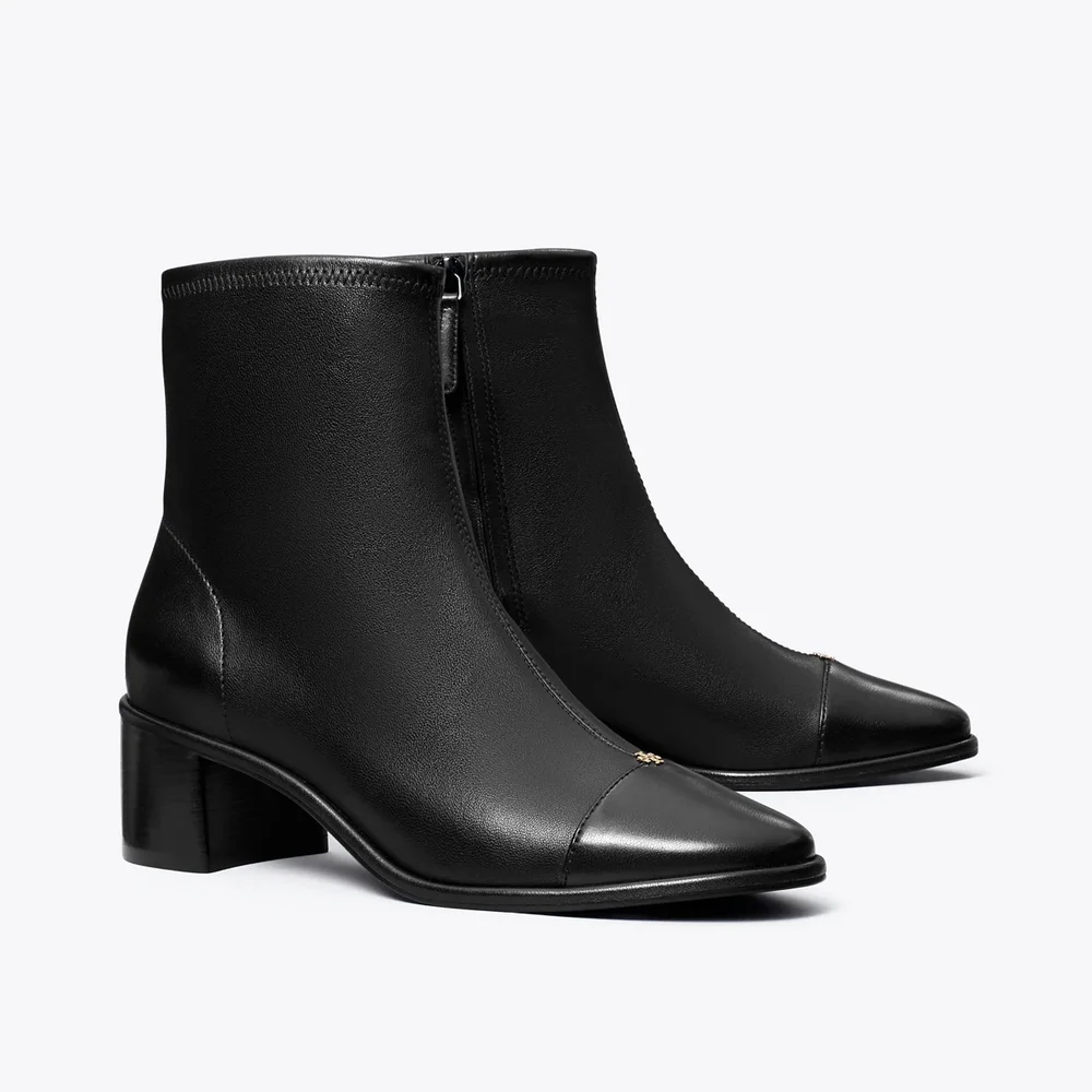 Cap-Toe Low-Heel Ankle Boot