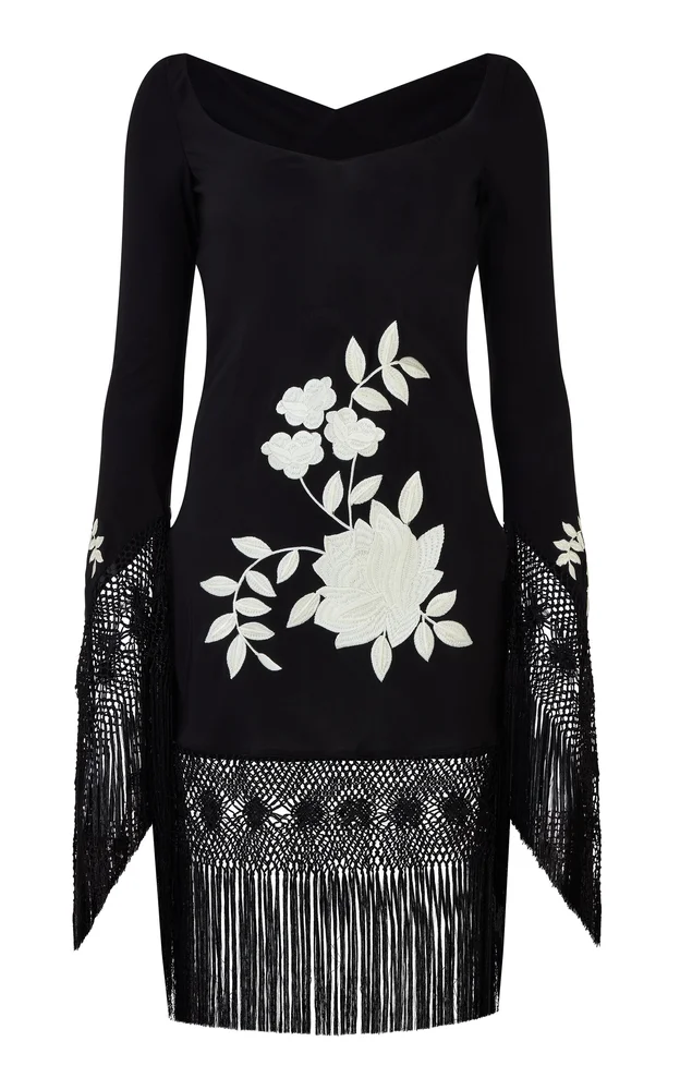 Floral Fringed SIlk Mini Dress