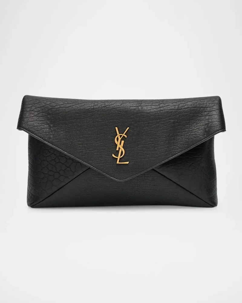 Large YSL Envelope Pouch Clutch Bag in Leather