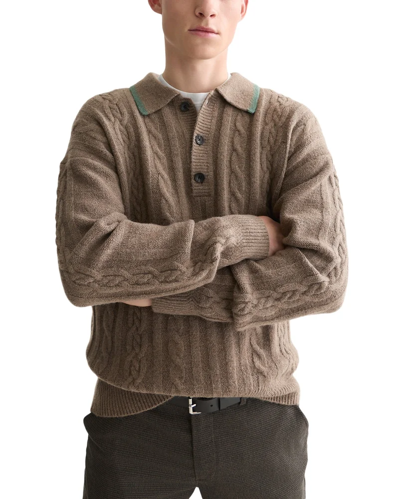 Soft Knit Cable Polo Sweater