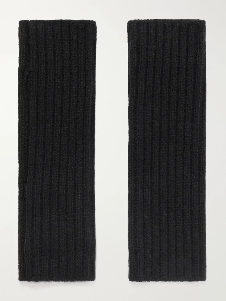 Ribbed cashmere fingerless mittens