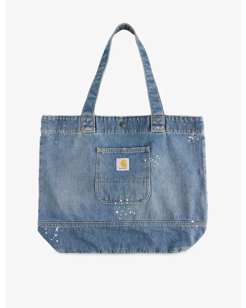 Logo-Patch Paint-Splatter Denim Tote Bag