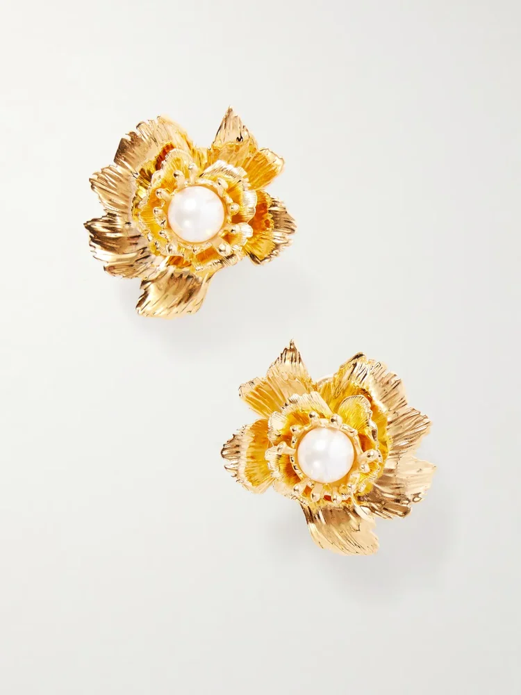 Wild Poppy embellished gold-tone earrings