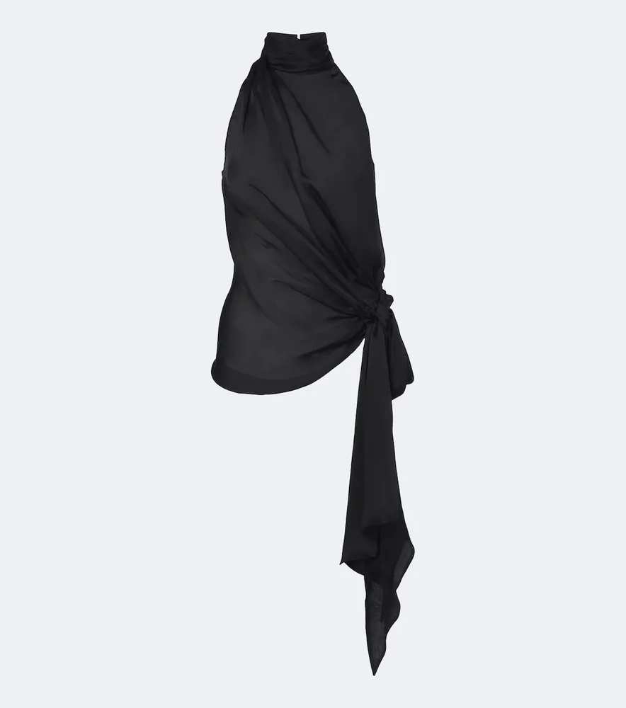 Bow-detail halterneck silk satin top