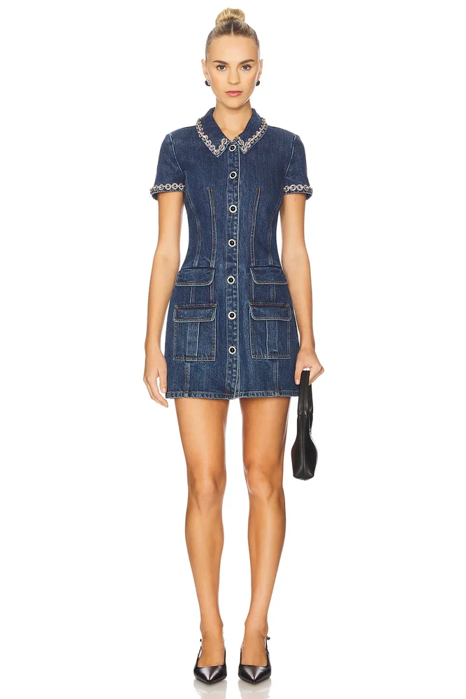 Crystal Trim Collared Mini Dress