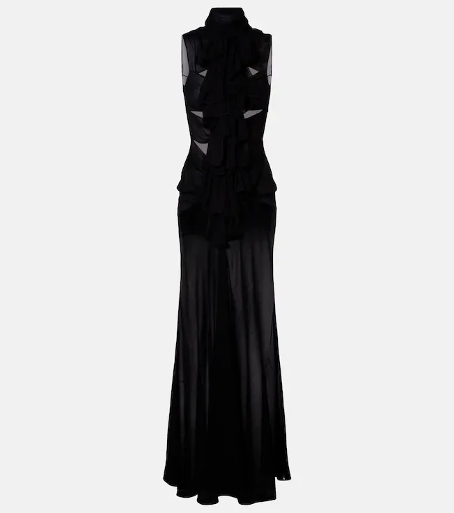 Cutout ruffled jersey gown