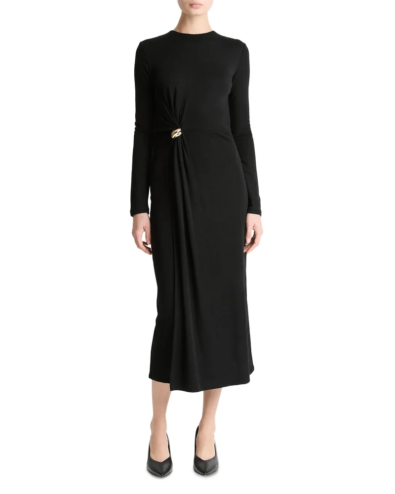 Black Dress: Side Drape Midi Dress