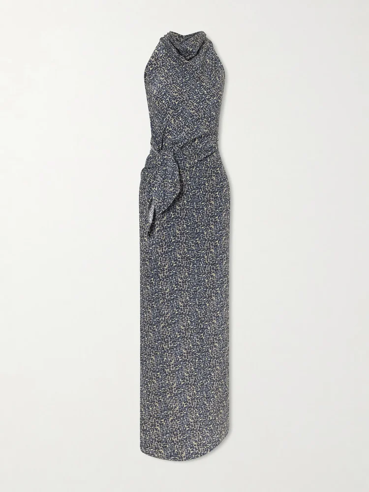 Corallo printed silk-satin midi dress