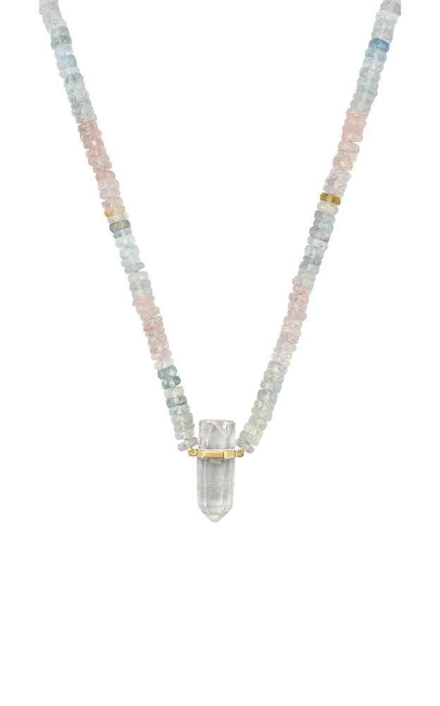 14K Yellow Gold Morganite Crystal Quartz Charm Necklace