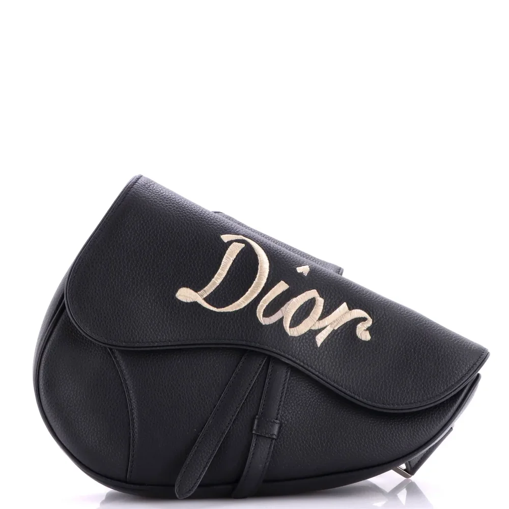 Dior Saddle Crossbody Bag Logo Embroidered Leather, Black