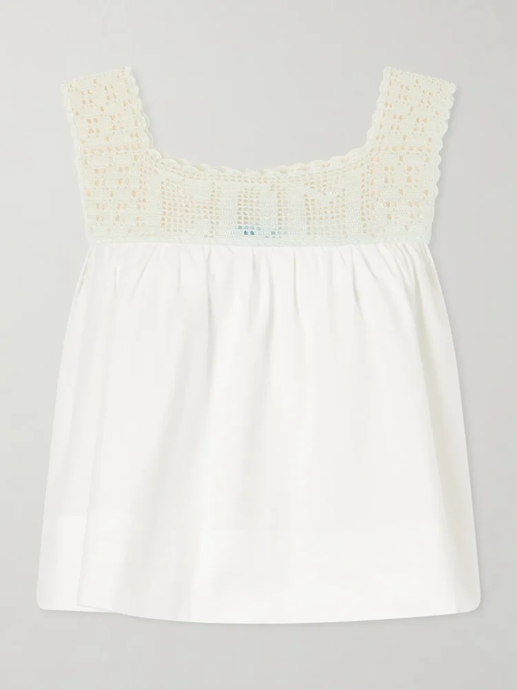 Heirloom lace-trimmed cotton-poplin top