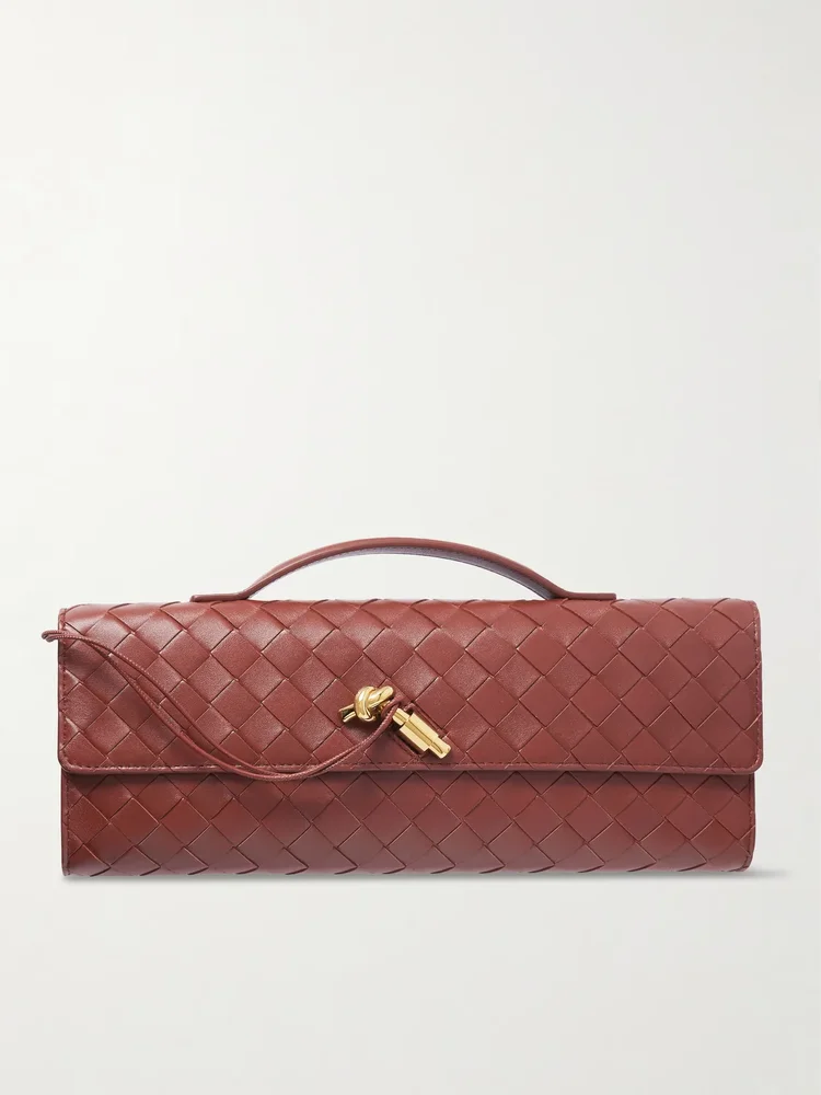 Andiamo long Intrecciato leather clutch