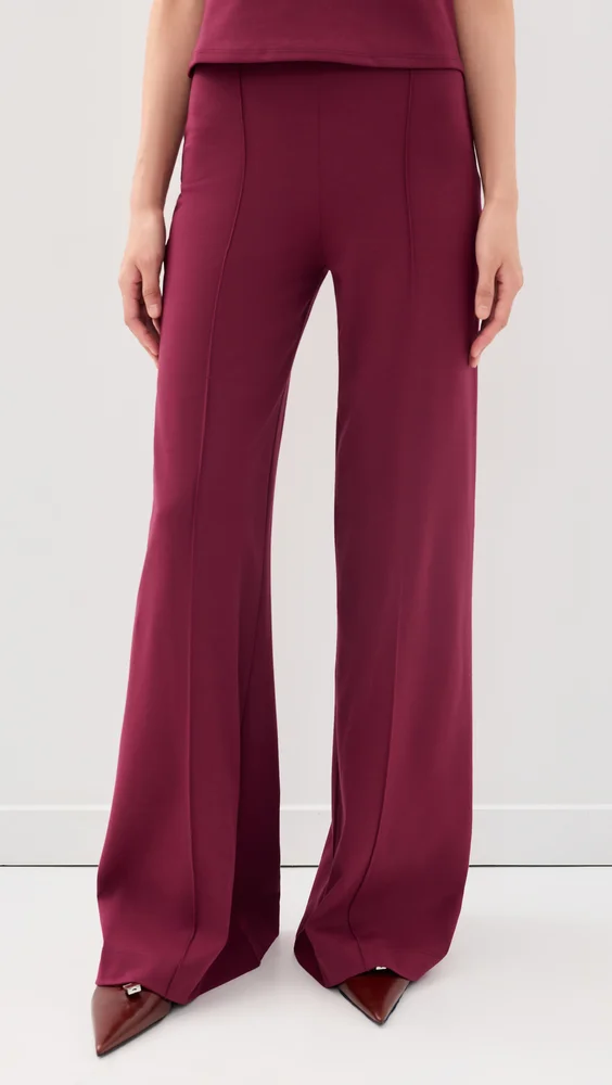 Ponte Knit Long Wide Leg Pants