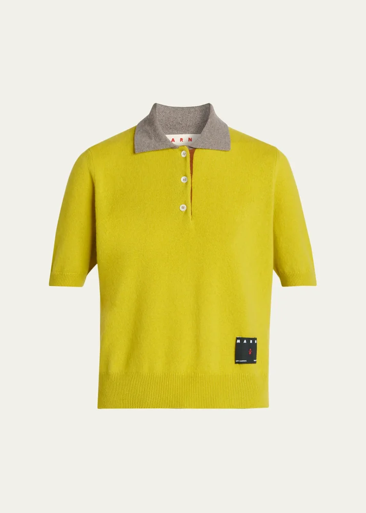Cashmere Short-Sleeve Polo Sweater