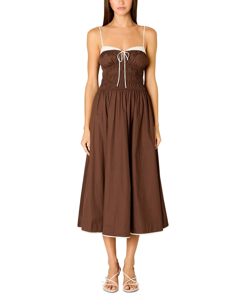 Thomas Sleeveless Ruched Midi Dress with Contrast Trim