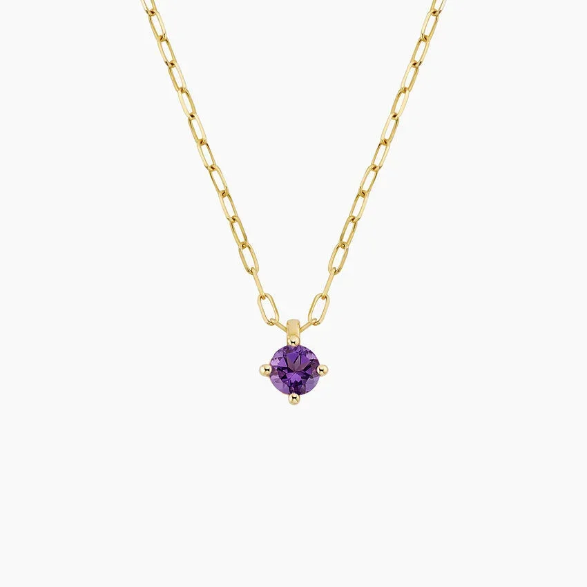 Amethyst Paperclip Chain Pendant Necklace in 14K Yellow Gold