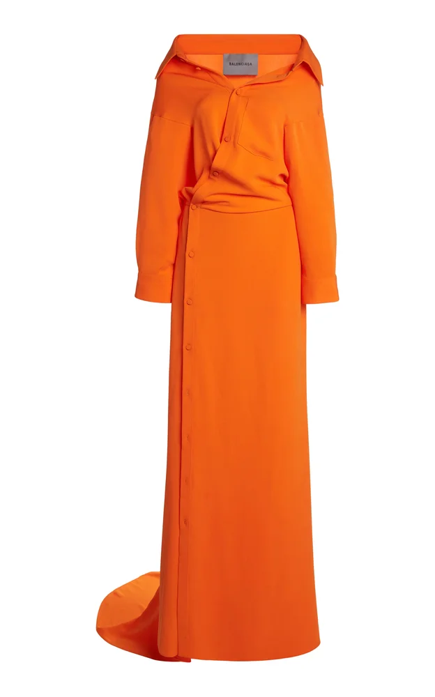 Shirt-Detailed Silk Gown